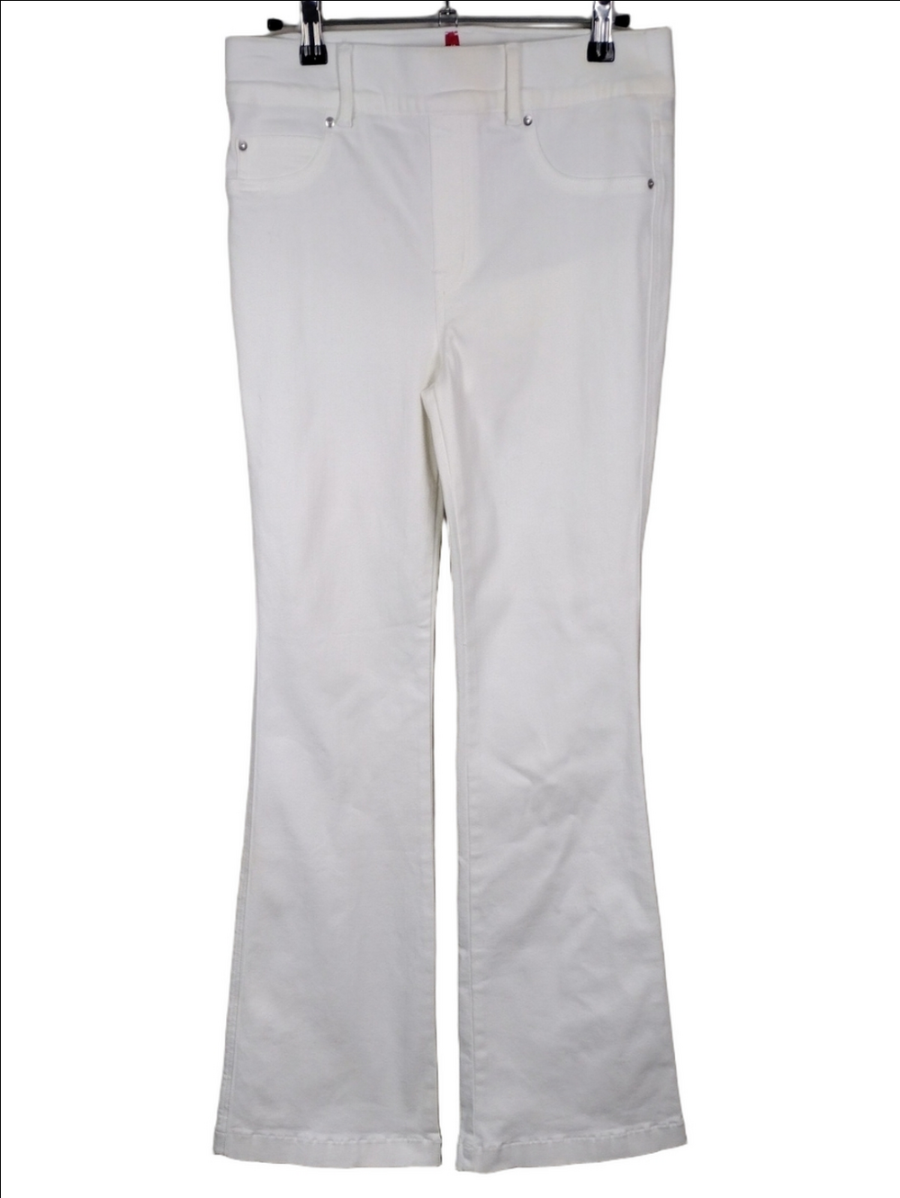 Spanx White Denim High Rise Elastic Belt Loop Waistband Pull On Flare Leg Jean
